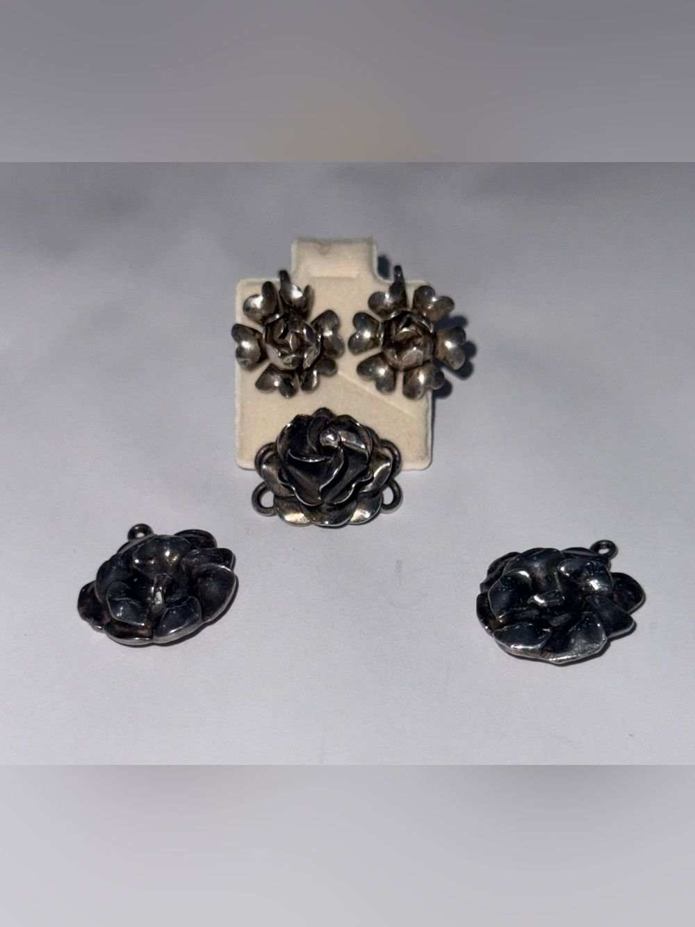 Sterling Silver Rose Floral Jewelry Set - Silver